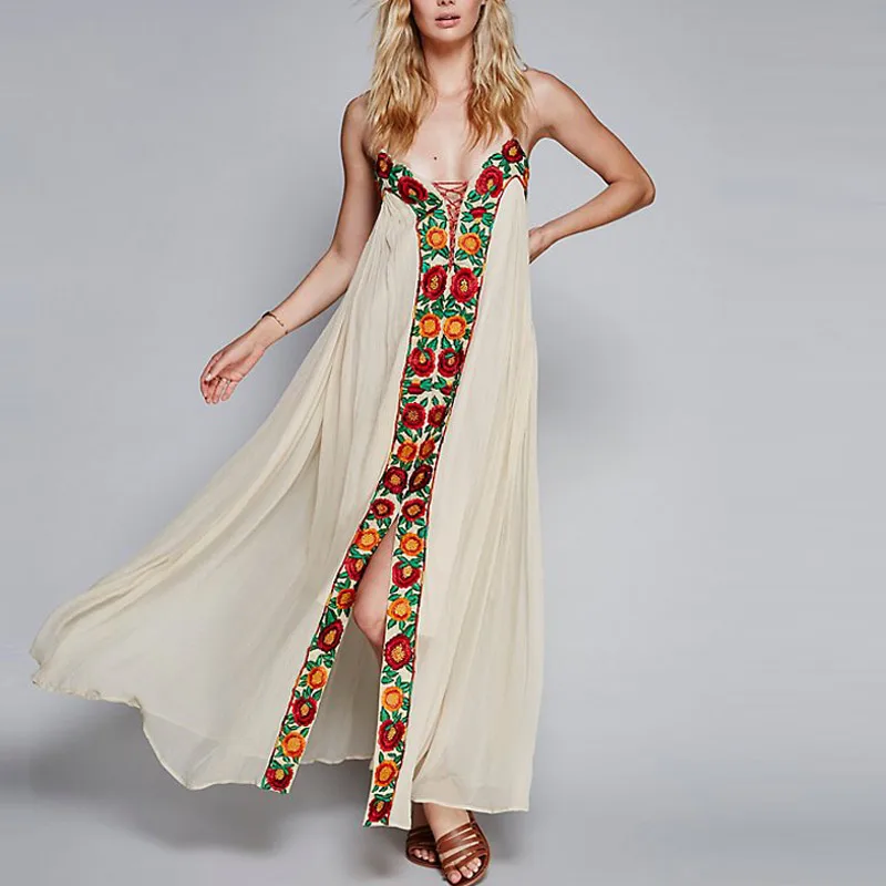 Богемное летнее пляжное праздничное платье без рукавов и бретелек Mujer Макси