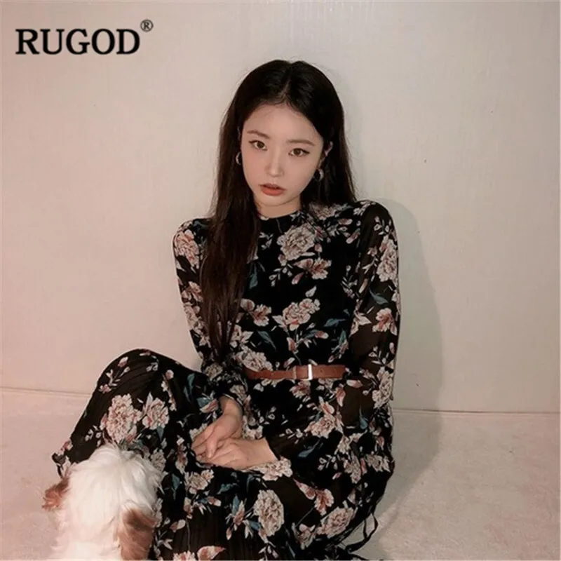 Женское платье с цветочным принтом RUGOD розовые праздничные платья воротником