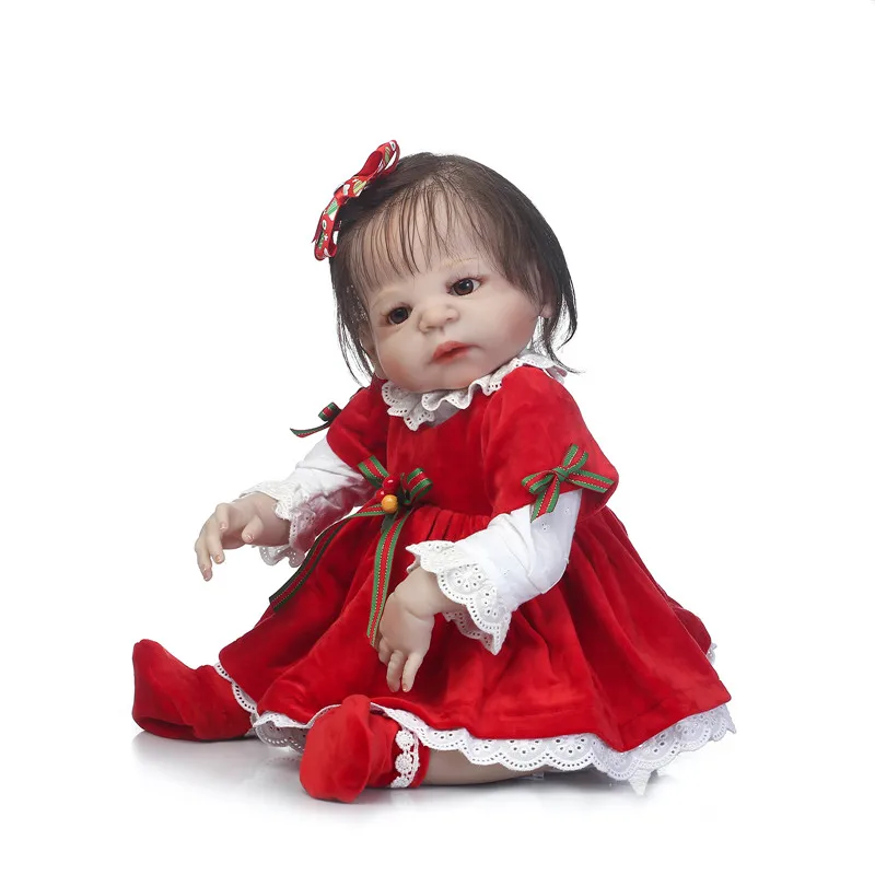 Высокое качество 57 см около 22 дюймов Reborn Menina с милым красным платьем куклы живые