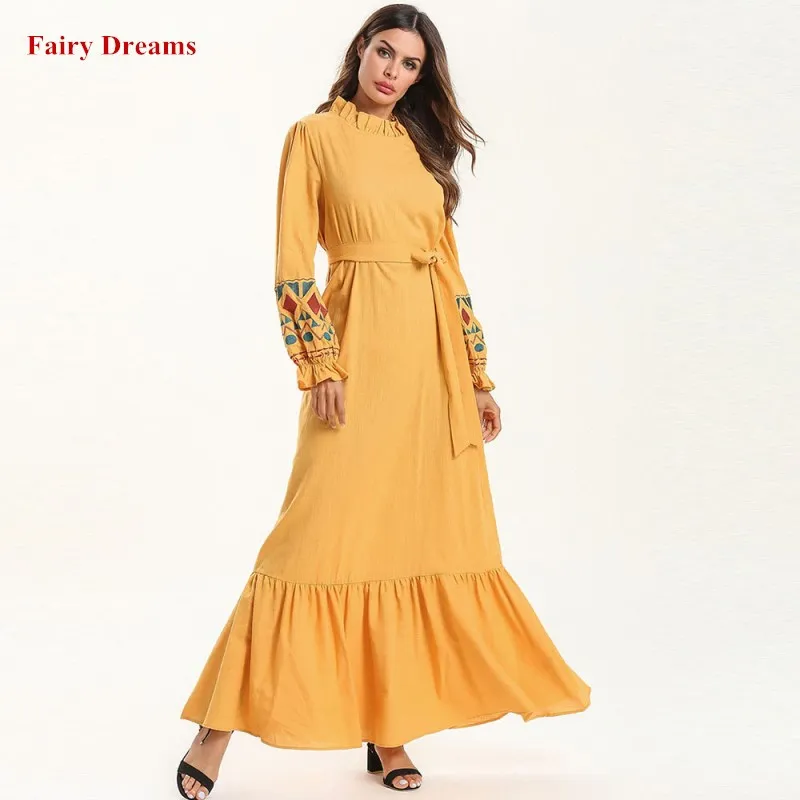 Женское мусульманское длинное платье для девочки abaya Дубай Yellow кафтан турецкий