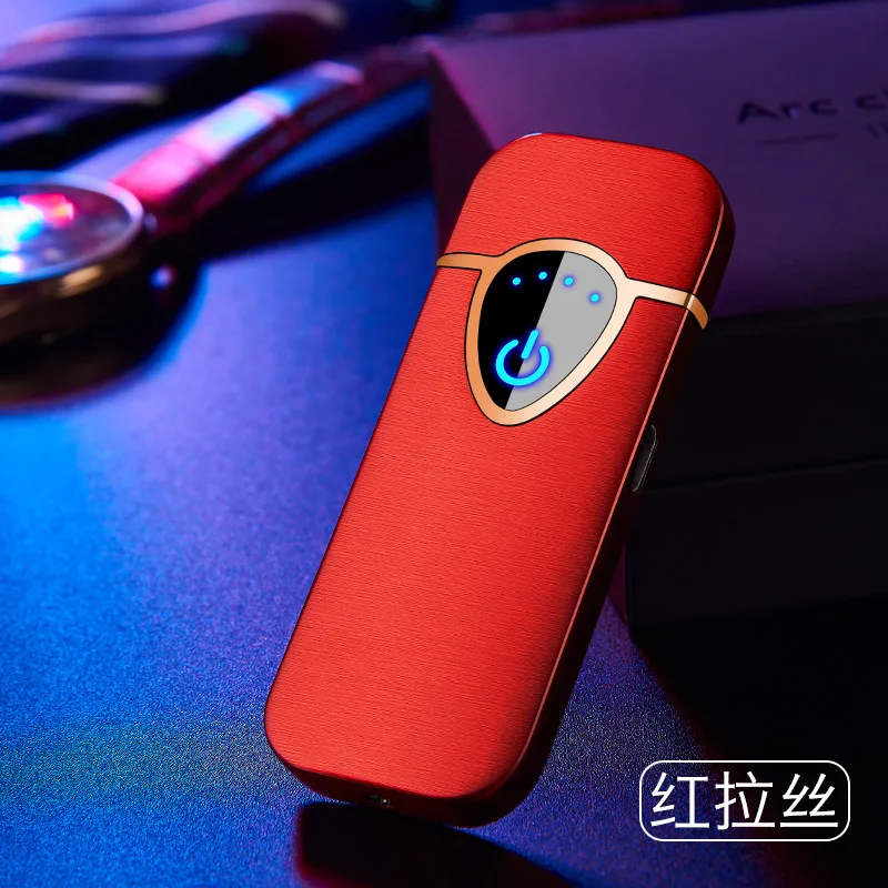 Red Металлическая электрическая зажигалка с сенсорным распознаванием отпечатков пальцев USB зажигалки для сигарет двухсторонняя электрическая нагревательная проволока перезаряжаемая зажигалка - Цвет: Red