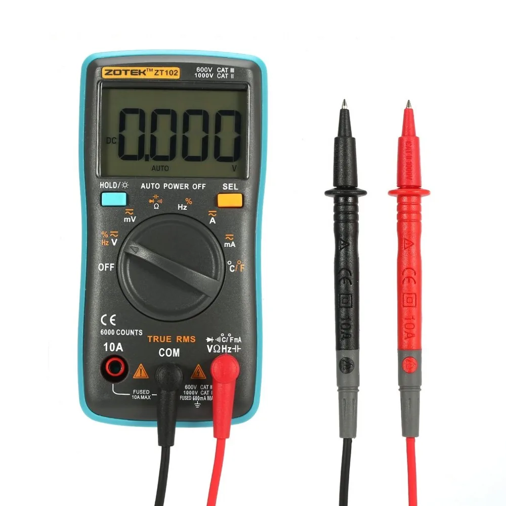 ZOTEK ZT102 мини 6000 отсчетов Авто Диапазон Цифровой мультиметр AC/DC тестер напряжения тока с измерением температуры J15C17