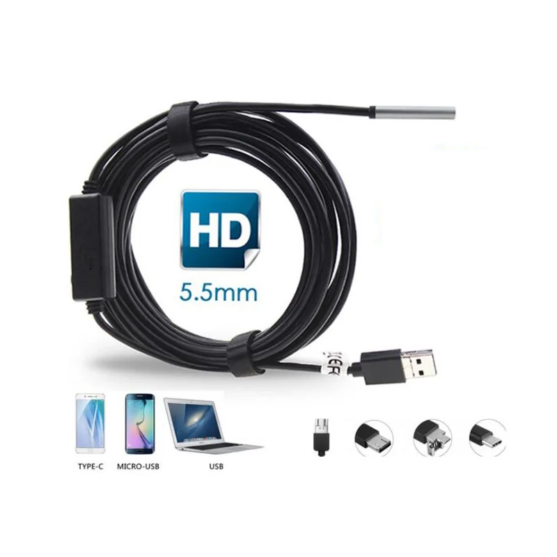 Эндоскоп 5 мм 2 в 1 USB 0 МП HD змеиная трубка Бороскоп эндоскоп инспекция микро камера