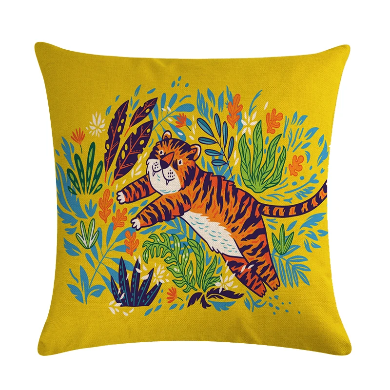 Cute Cartoon Pattern Plant Pillowcase Tiger Pillow Case Married Couples Kitten Cushions Cover Outdoor Chair 45x45cm | Дом и сад