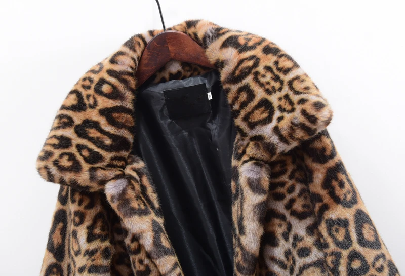 Chic X Long Leopard Faux Fur Coat Jacket Winter Fashion New Pocket Outerwear Thick Warm Cozy Faux Mink Fur Overcoat Female