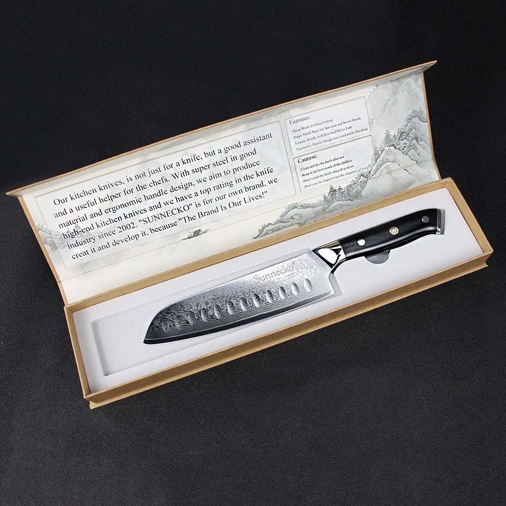 7inch santoku knife Sunnecko 6 шт. Набор ножей японский VG10 Дамасская сталь лезвие шеф-повара слайсер Кливер утилита для очистки овощей Кухонные ножи G10 ручка подарок - Цвет: 7inch santoku knife