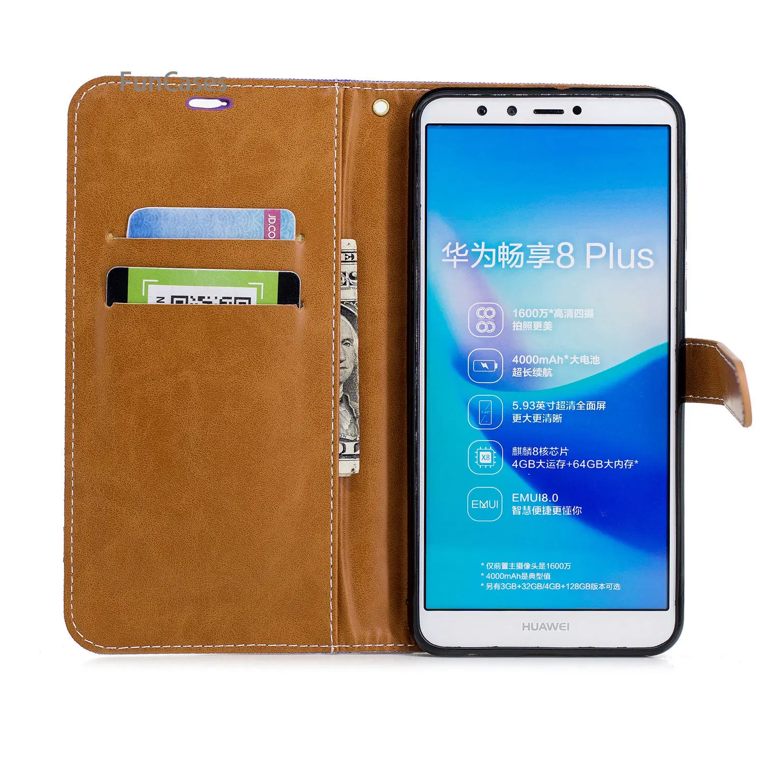 Разноцветный флип чехол для телефона huawei Y9 2018 со слотом карт чудесный Ascend Enjoy 8