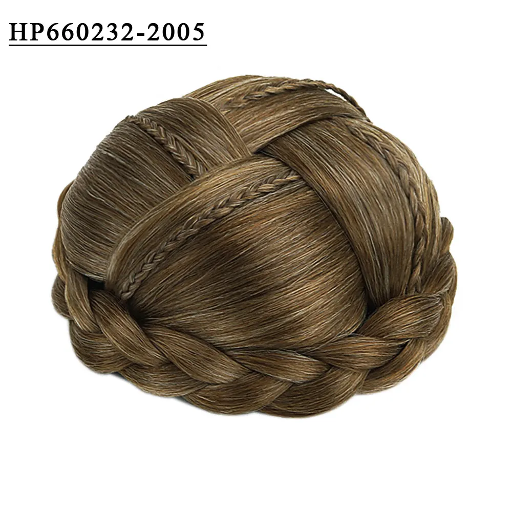 HP660232-2005 Бесплатно красота пончик-шиньон коричневый блондин орешник волосы булочка для наращивания синтетический пончик Резиновая лента вьющиеся плетеные шиньоны Клип В - Цвет: HP660232-2005