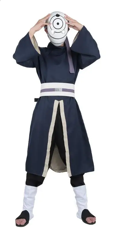 Высокое качество костюи для косплея Наруто Uchiha Obito косплей с длинными рукавами черный плащ и маска
