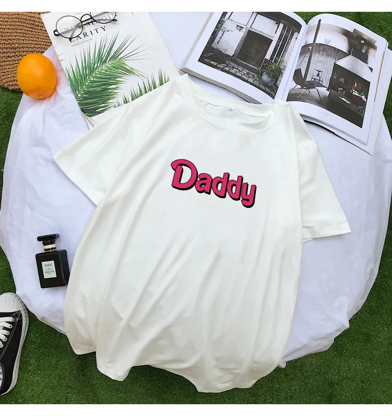 Женские футболки, летняя забавная футболка с надписью «DADDY», Harajuku, Повседневная Уличная одежда, кавайная рубашка большого размера, женская футболка