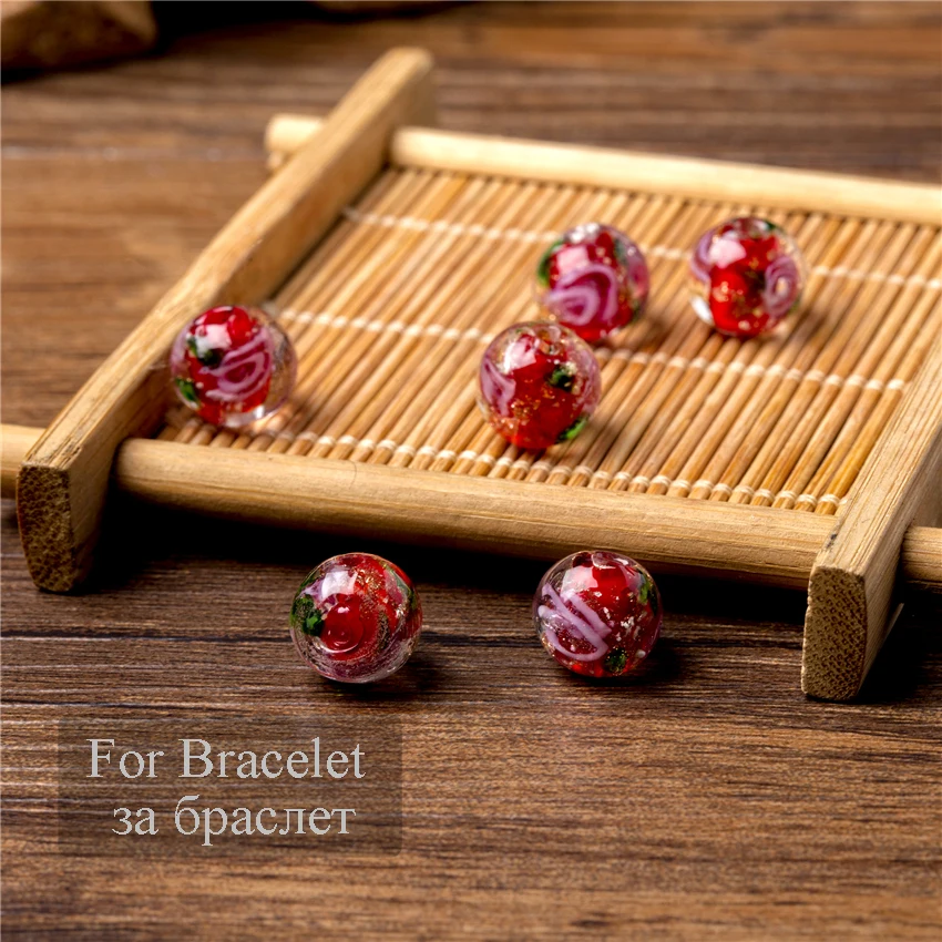 Круглые бусины в форме цветка для ожерелья 10 мм 40 шт стеклянные 2 Ювелирные