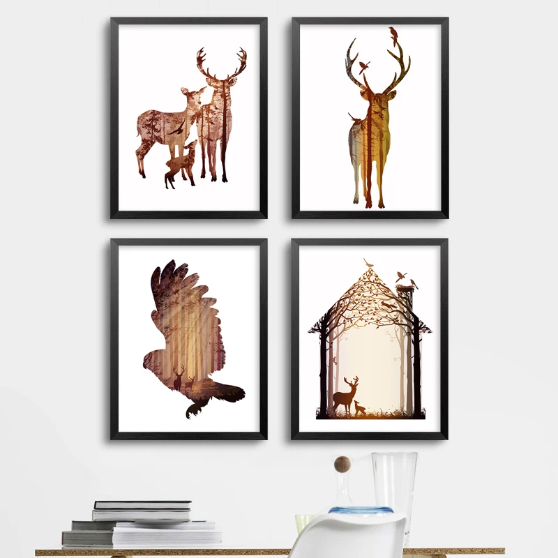 Nordic Animals Deer Canvas Paintings Abstract Animal Posters Oil Print Art Wall Pictures Home Decor Unframed Drop Shipping | Дом и сад