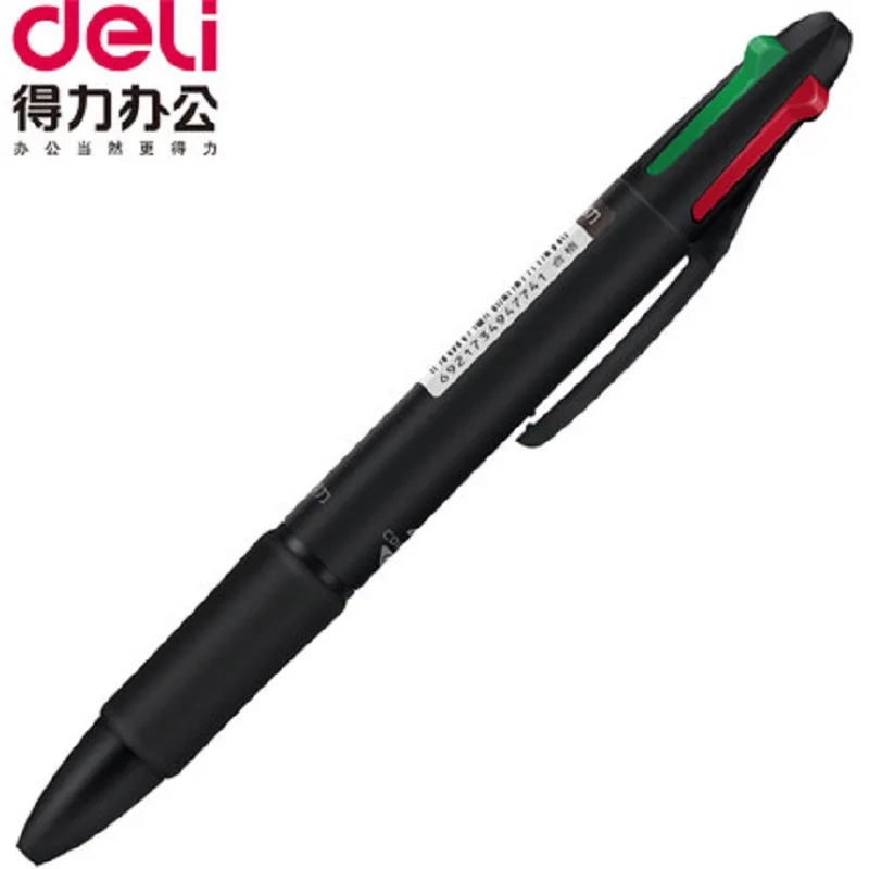 Deli stationery four-color ballpoint pen 12pcs/lot cartoon color pen 4 color in one 0.7mm multi-function multi-color ball pen