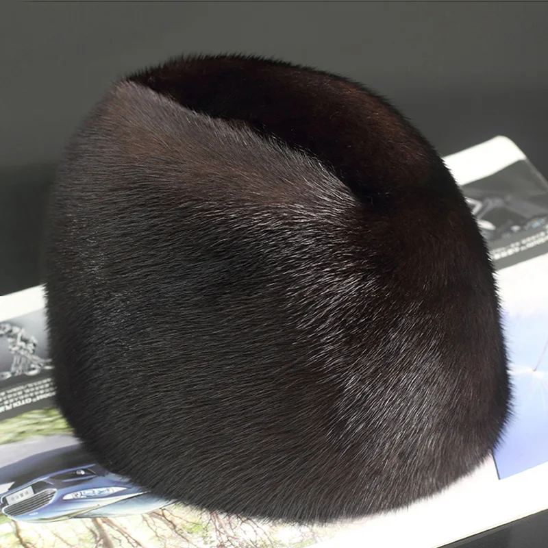 2020 FXFURS fashion new men wholeskin mink fur hat New Fashion Men's Real Mink Fur Cap Winter Warm Top Hat Headgear Beanie Beret