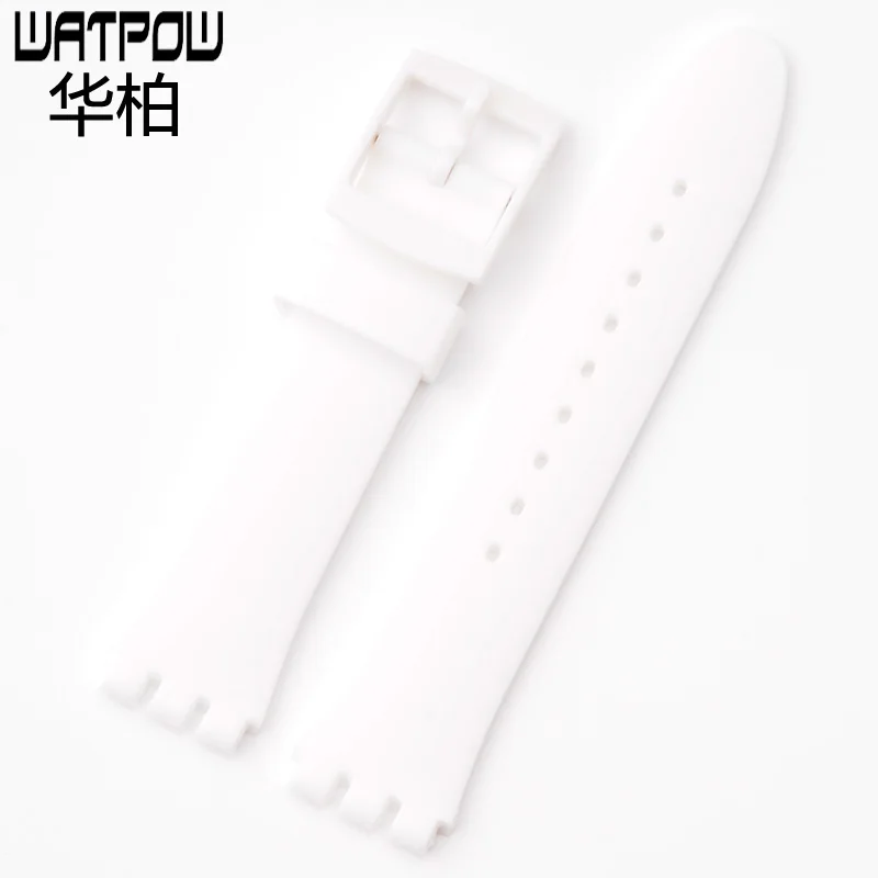 19 мм высокое качество силиконовые белые черные часы с для swatch Мужские ремешок +