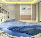 3D Наклейка на стену, облака, туман, река, горы, напольное покрытие для ванной комнаты, фотообои для стен