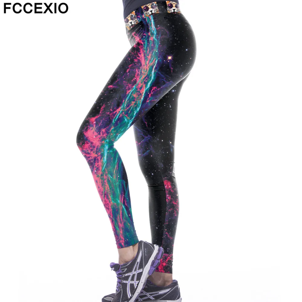 Модные Спортивные Леггинсы FCCEXIO с галактическим принтом женские дышащие брюки