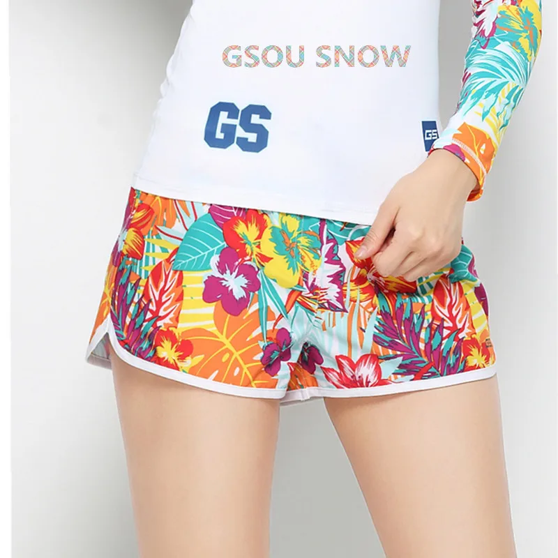 

Gsou Snow 2021 Summer Women's Beach Shorts Swimwear Women's Colorful Printed Shorts Lace Diving Surfing Shorts