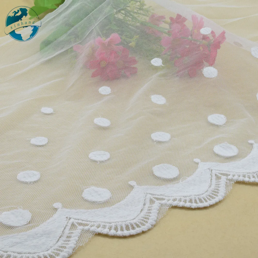 Широкая белая кружевная хлопковая лента 29 см с вышивкой гипюровая Ткань для