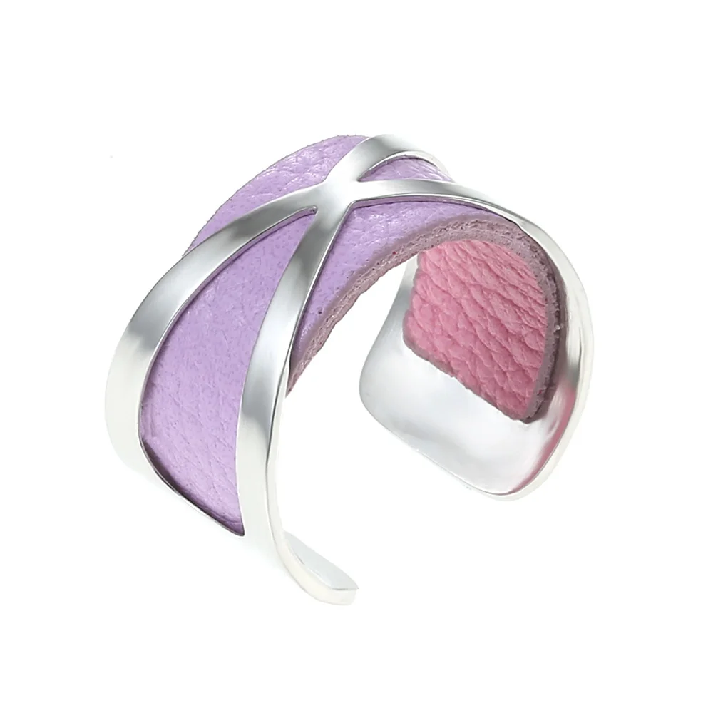 SR0001711 Кремо жоржет широкое кольцо из нержавеющей стали Bijoux серебряное регулируемое кольцо открытый свободный размер Argent двустороннее кожаное кольцо - Цвет основного камня: SR0001711
