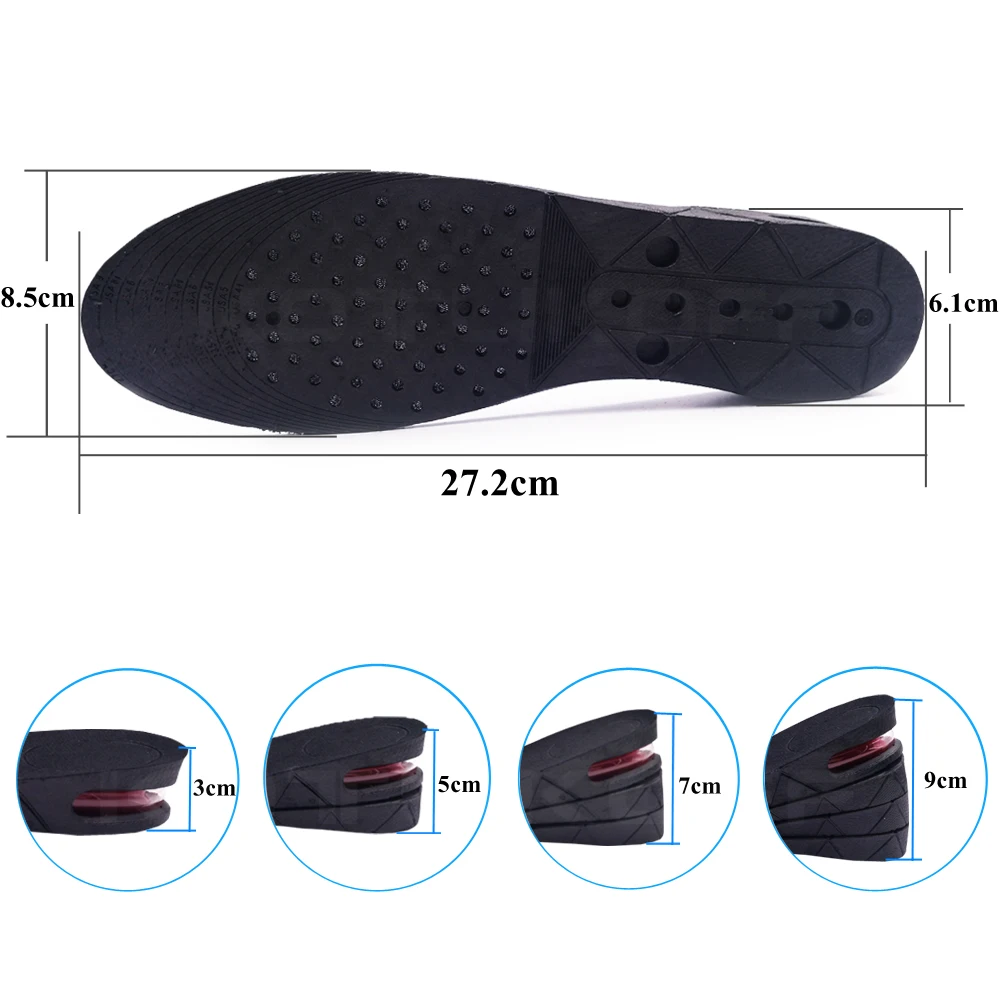 Height Increase Insoles 3 Layer 3/5/7CM Air Cushion Invisible Lift Adjustable Cut Shoe Heel Pads Insert Taller Soles Foot Pads