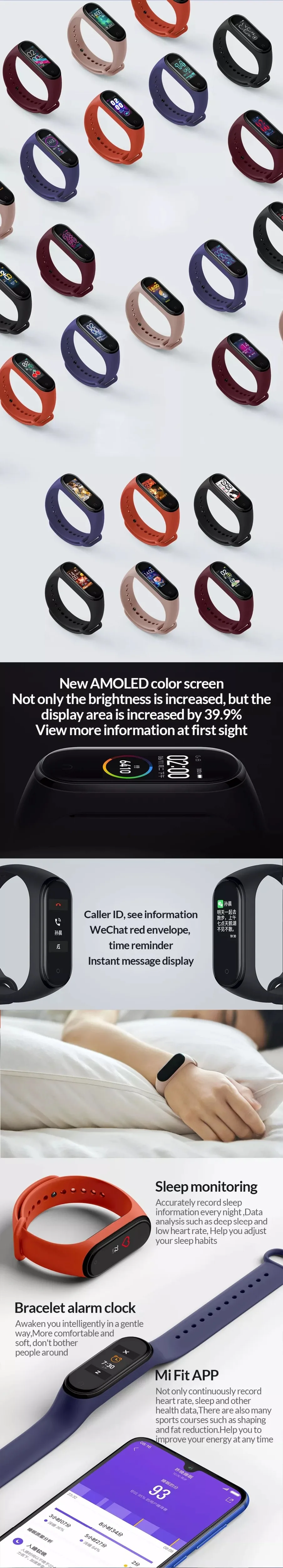 Xiaomi mi-браслет 4 Smart mi Band 4, фитнес-браслет с частотой сердечных сокращений 135 мА/ч, цветной экран, Bluetooth 5,0, спортивные фитнес-браслеты