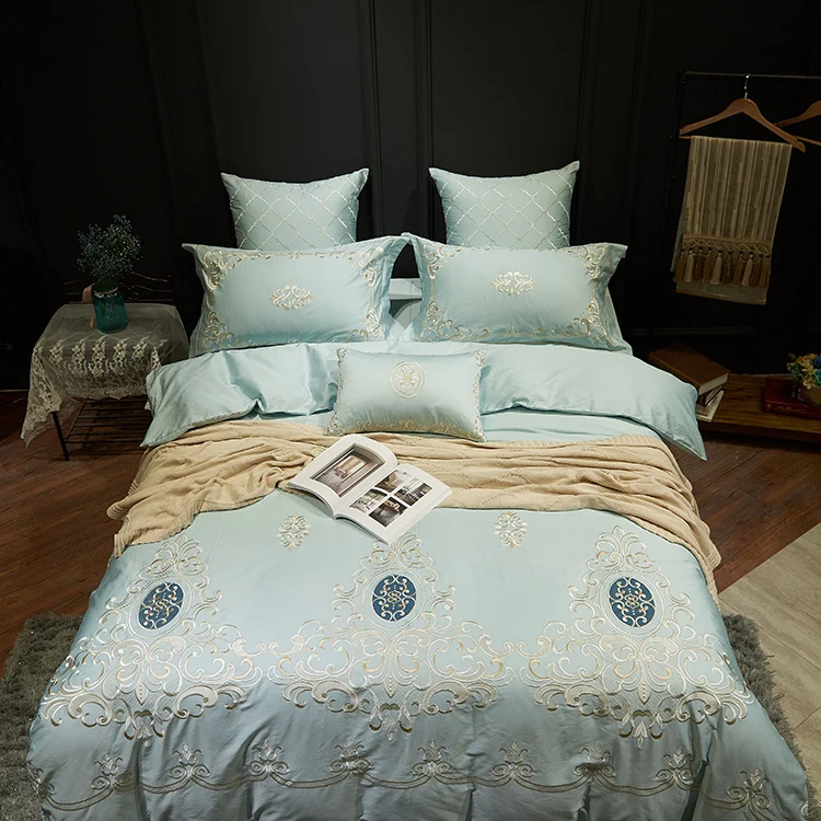 Роскошный синий королевский комплект постельного белья из египетского хлопка с