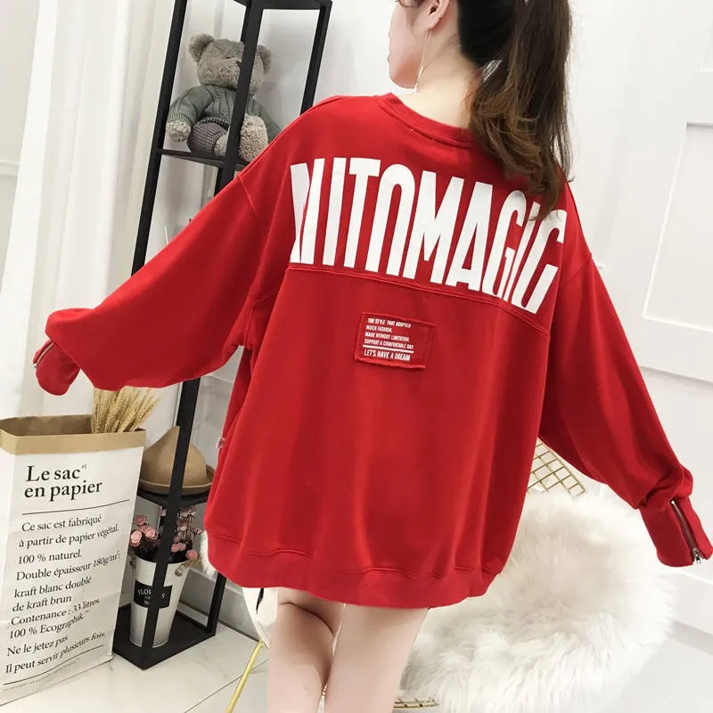 Толстовки женские весна осень модные простые тонкие Ulzzang Harajuku уличная Высококачественная мягкая Свободная Женская одежда шикарная Повседневная - Цвет: red