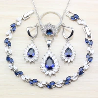 amazing women trendy accessories jewelry sets bluewhite zircon braceletring earrings necklace sets