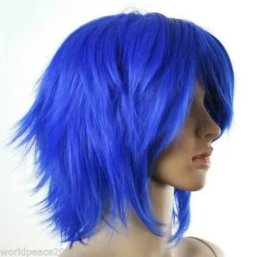 МИСС 001714 Cos синий короткий прямой полный Косплей женщины &quots Парик + подарок |