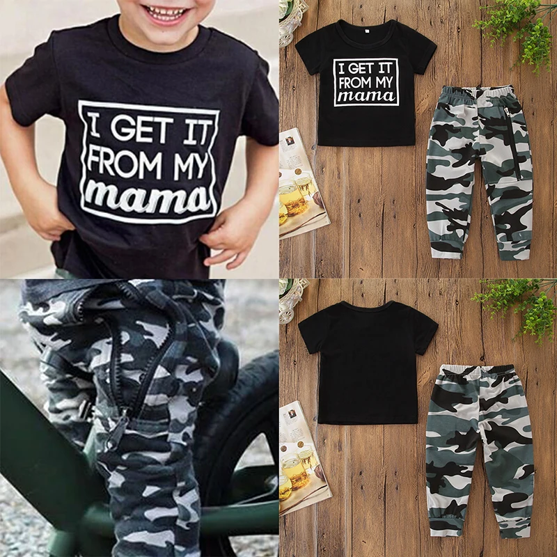Камуфляжные топы для маленьких мальчиков и девочек футболка + длинные штаны