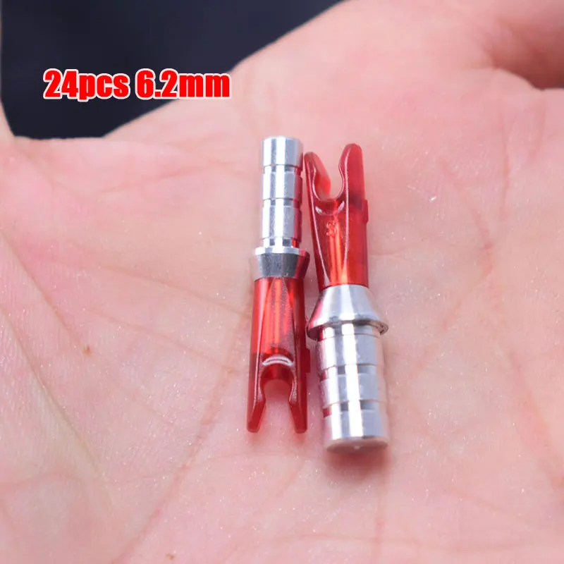 6.2 Red 24 шт., для охоты, стрельбы из лука, алюминиевая булавка для ID 4,2 мм, 6,2 мм, карбоновый вал для стрел, сделай сам+ болты для стрел, булавка, размер L, стрелка Nock - Цвет: 6.2 Red