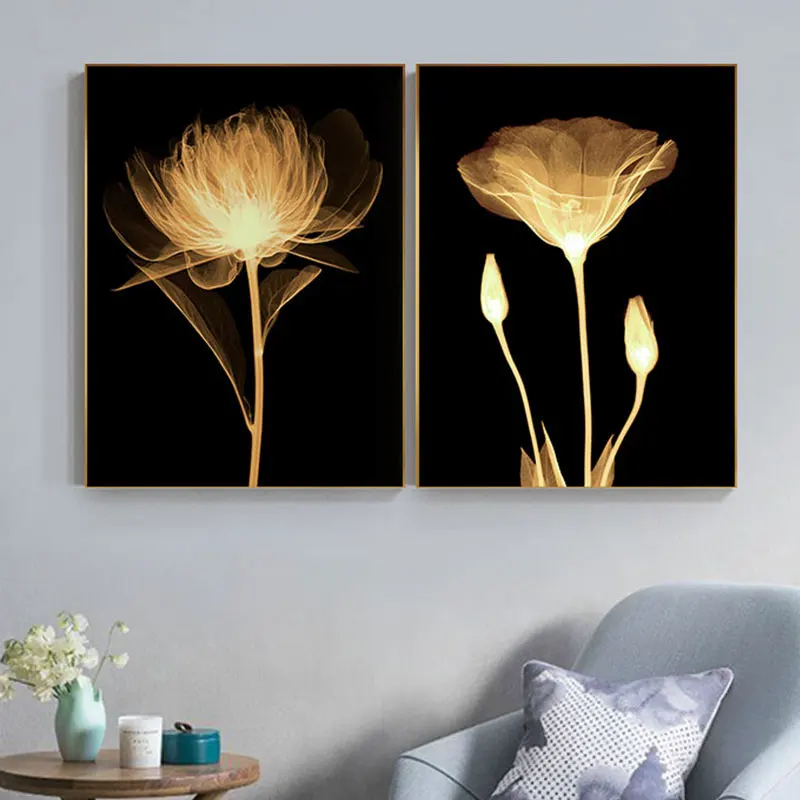 Абстрактные цветы в темноте холст художественная живопись модный печатный