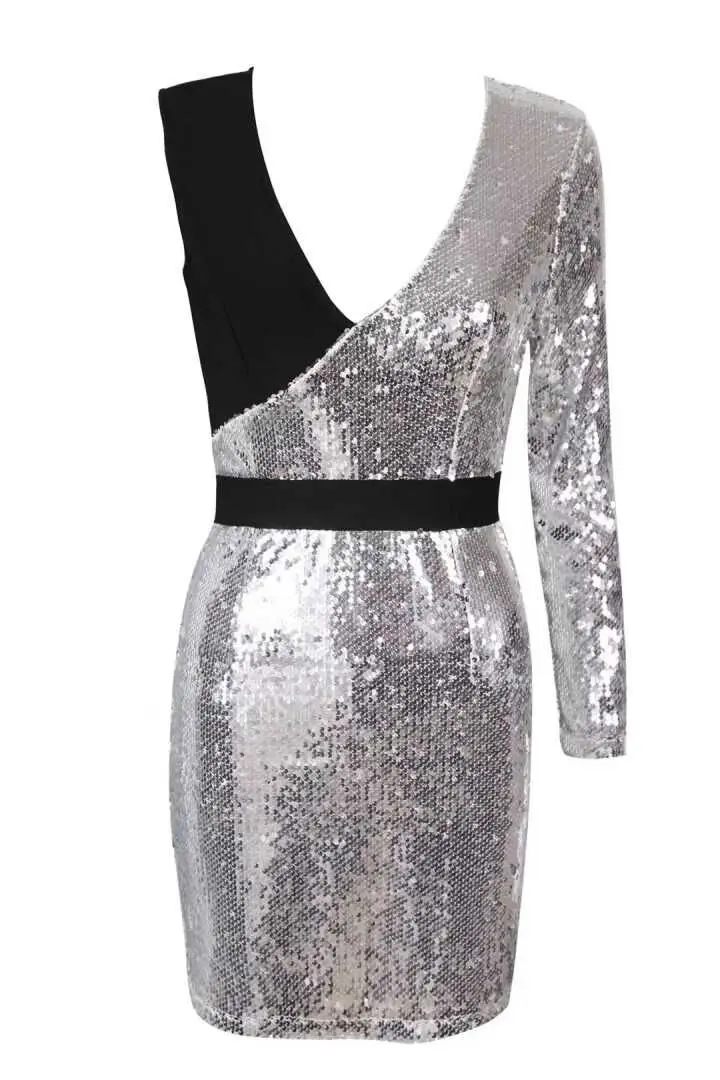 Elegant high quality sexy women 2018 grey v neck one - shoulder bodycon mini bandage dress dropshipping Vestidos | Женская одежда