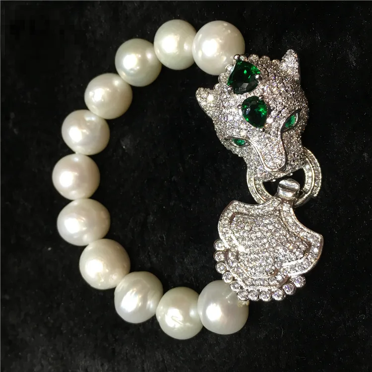 Браслет ручной работы с микро инкрустацией головой леопарда застежка из