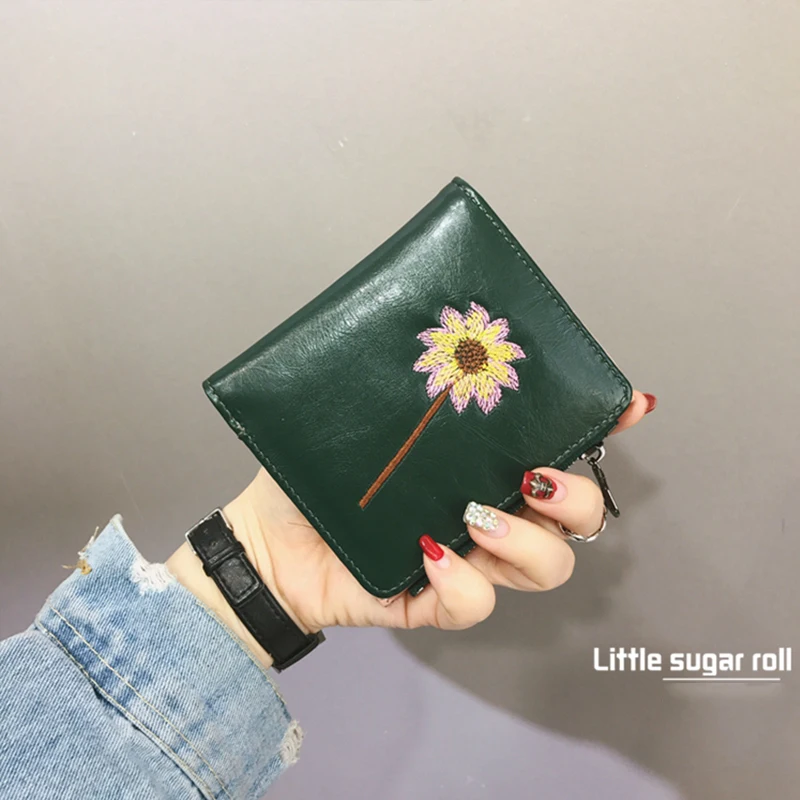 2018 Винтаж Portefeuille роковой Флора вышивка Carteira Feminina PU кожа Cartera Mujer Короткие Тонкий