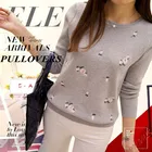 Пуловер женский осенне-зимний трикотажный с длинным рукавом и цветочной вышивкой, 2017