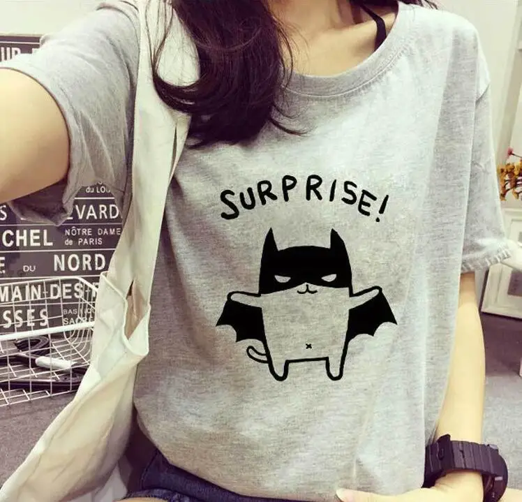

Casual Cute Summer Women T Shirt Korean Cotton Bat Cartoon Printed Short Sleeve Shirt Girls Tops Letters Kawaii Tees