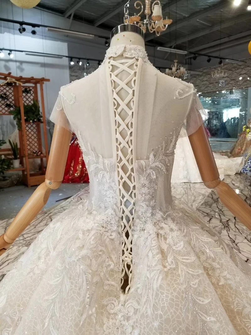 HTL032 Новые однотонные Свадебные платья с высоким воротом и рукавами-крылышками