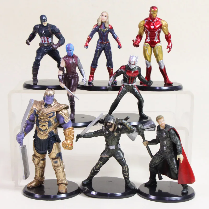 thanos set 1 8 шт./компл. 8-11 см Marvel игрушки Мстители завершающей ПВХ фигурки "Человек-паук" Ronin с принтом «Железный человек», «Капитан Америка» Marvel танос комплект одежды с принтом из фильма «Человек-Муравей», модель куклы - Цвет: thanos set 1