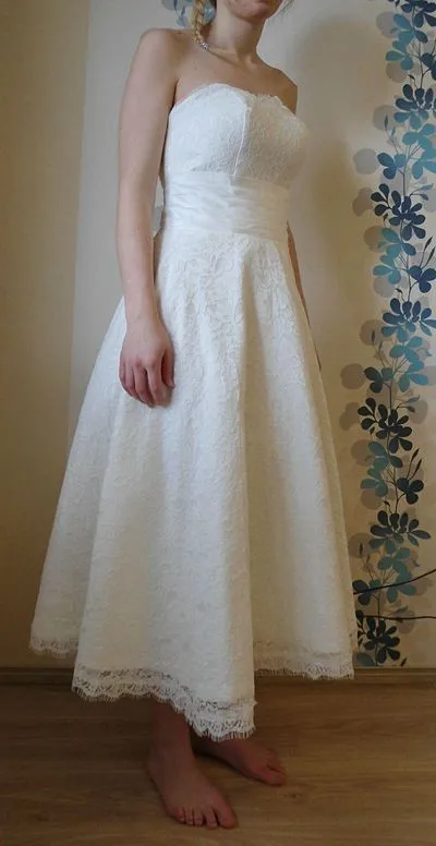 Vestidos robe de Soiree, дизайн, ТРАПЕЦИЕВИДНОЕ, длиной до середины икры, милое, белое, цвета слоновой кости, кружевное, Пляжное, свадебное платье OW2041