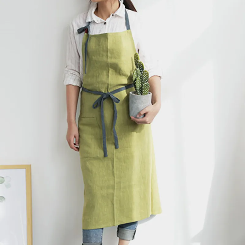 Длинный хлопковый фартук зеленого и синего цвета для дома кухни готовки выпечки