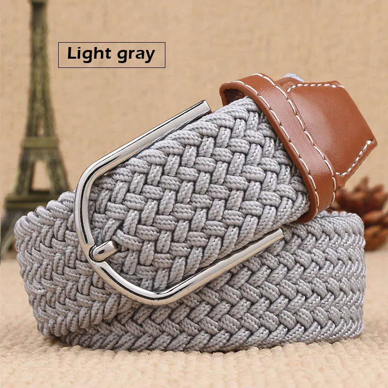 Light gray MEDYLA 100-120x3.2cm New mens casual Stretch Woven Belt Women's Child Elastic Belts For Jeans knitted belts - Цвет: Light gray
