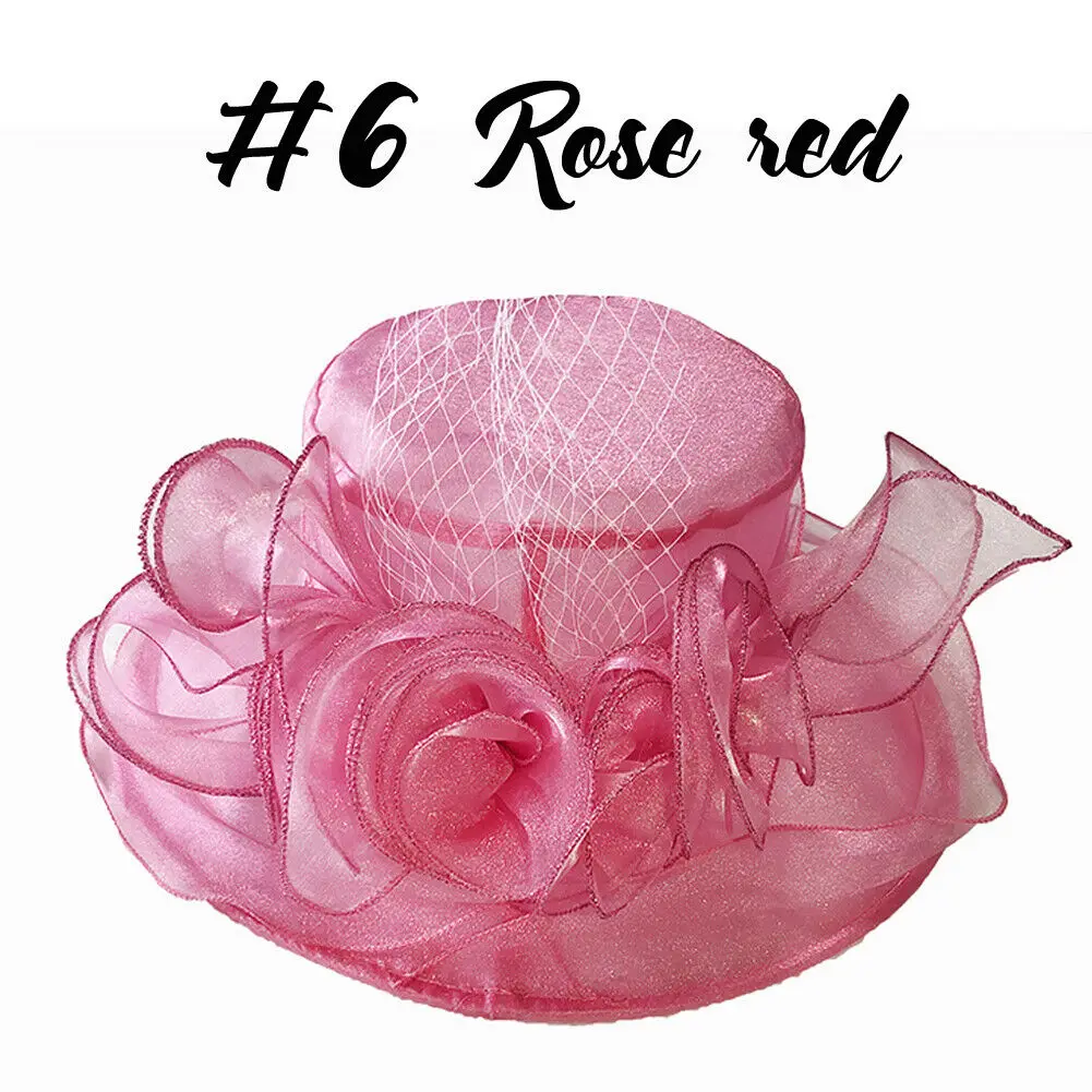 Rose Цветок бейсболка с меховым помпоном Для женщин Кентукки Дерби солнце шляпа с широкими полями Свадебные Чай вечерние церковь органзы Шапки - Цвет: Rose