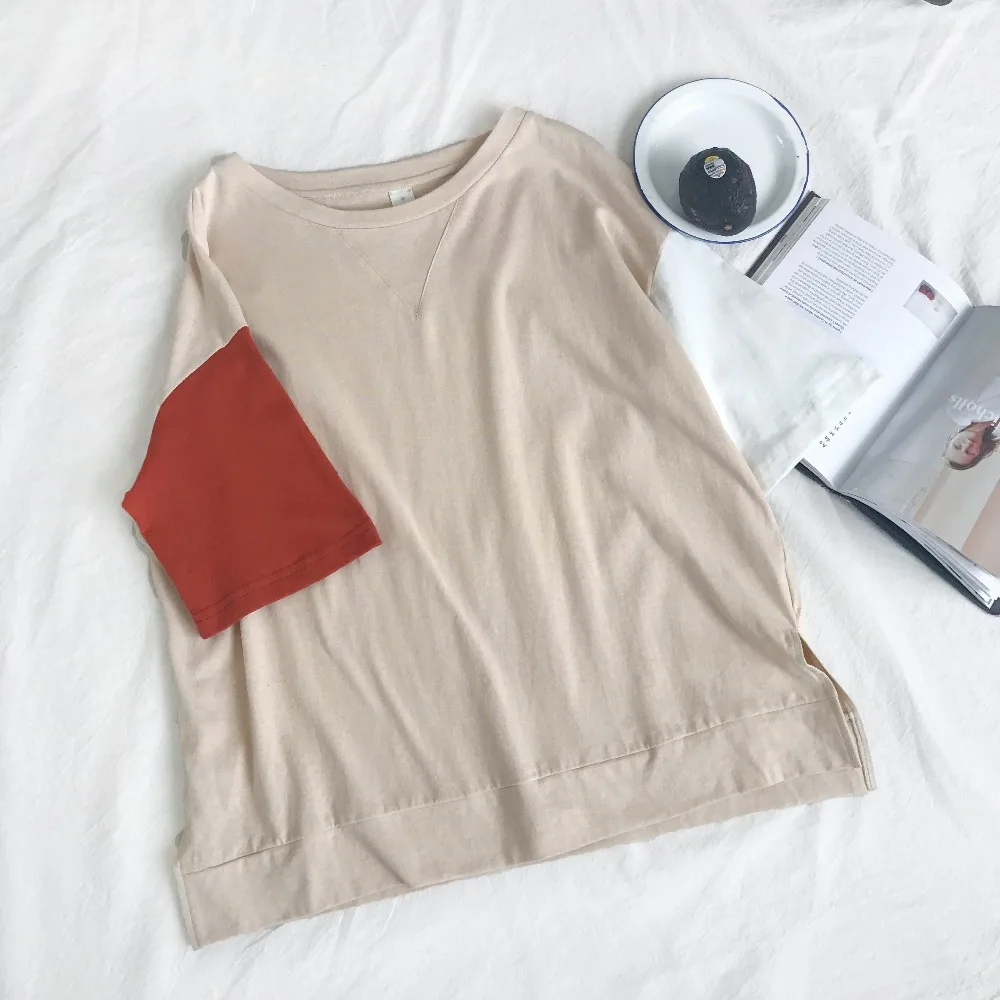 Eleindole корейский стиль женские футболки с круглым вырезом Свободный пуловер