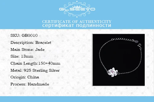 GLSEEVO 925 Sterling Silver Flower Bracelet For Woman Pink Zircon Adjustable Bijoux Argent Massif Jewelry GB0010 | Украшения и