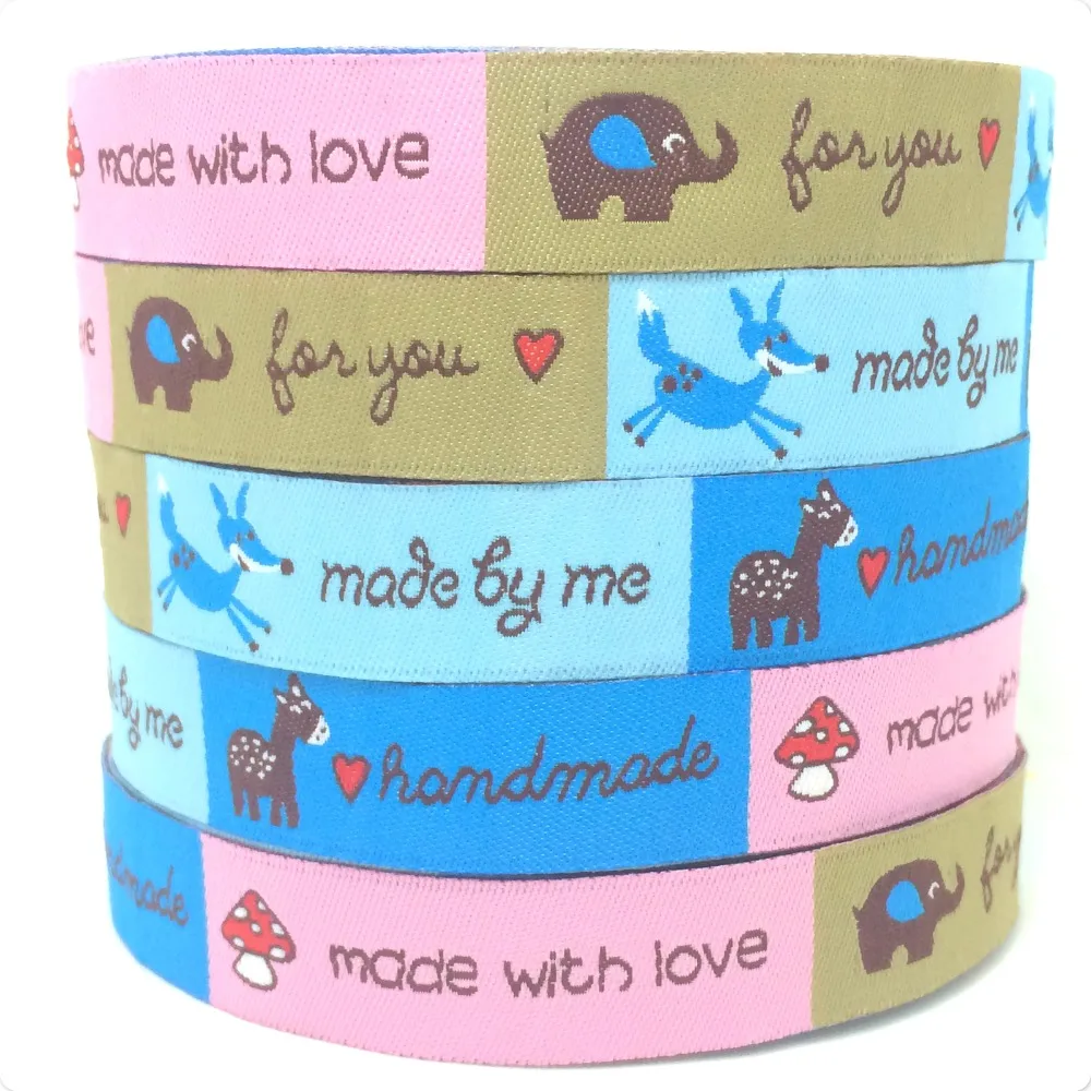 

Новинка, оптовая продажа, жаккардовая лента из 5/8 полиэстера, 100% дюйма, 16 мм, 10 ярдов в комплекте, ручная работа, Сделано с любовью, сделано мно...