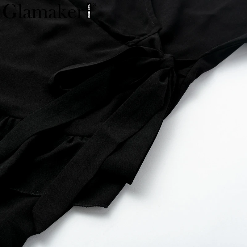 Женское платье кардиган Glamaker черное пляжное с длинным рукавом и рюшами на лето
