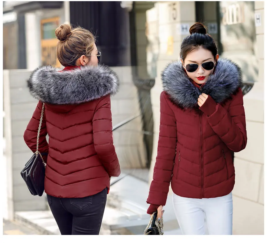 Женская теплая зимняя куртка модное женское пуховое хлопковое пальто с капюшоном и меховым воротником однотонное приталенное Женское пальто большого размера