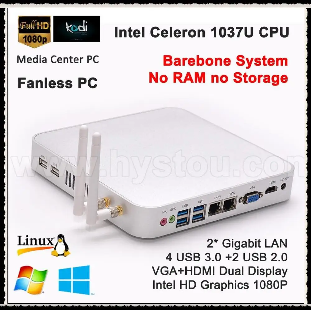Мультимедиа поддержки мини htpc синий 1080 P разрешение 7 barebone системы с и Linux